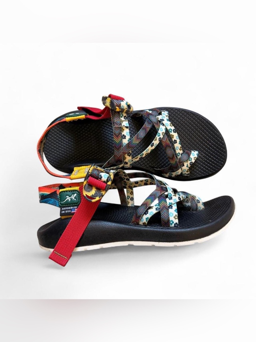 Chaco Colorful Strappy Outdoor Sandals with Red Accent-Size 7